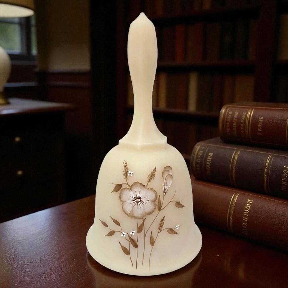 Vintage Fenton Art Glass Hand Painted Wild Flowers On Cameo Satin Bell Lisa G
